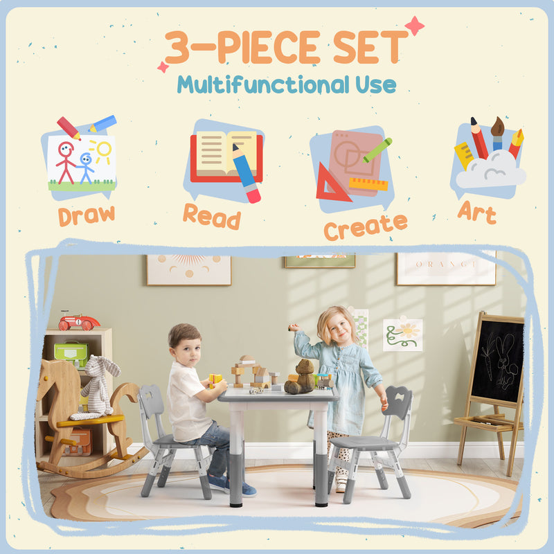 Height Adjustable Toddler Table and Chair Set 3 Piece Activity Set for Playroom, Grey