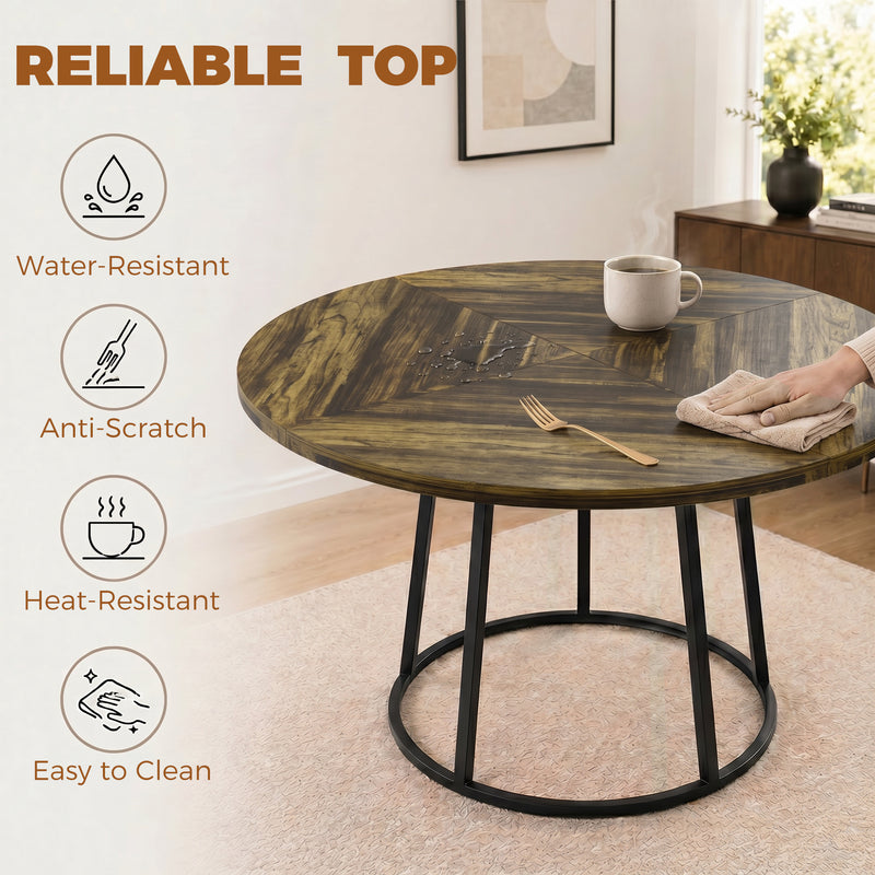 Round Dining Table for Small Kitchens or Flats Seats 4 to 6 Easy Clean Rustic Brown