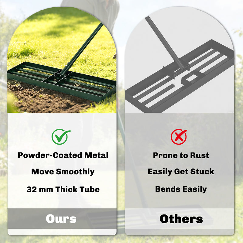 Lawn Levelling Rake for Smoothing Grass and Soil with Wide Head and Adjustable Handle Green