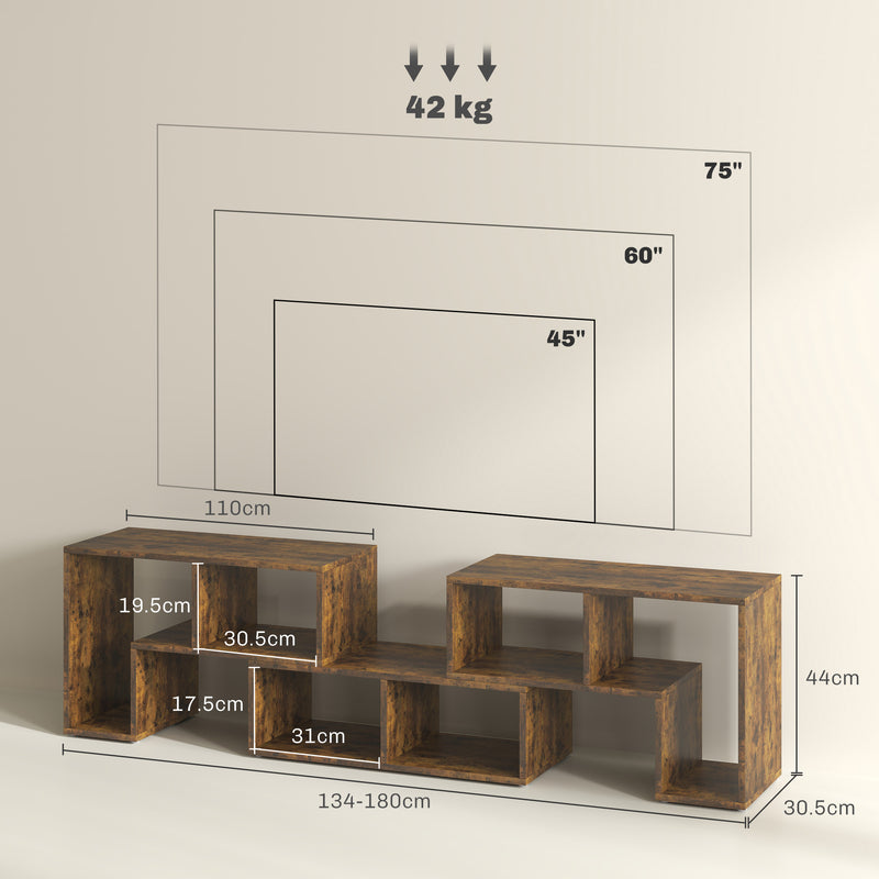 Rustic Brown TV Stand for TVs up to 75 Inches with Storage Shelves Extendable Design by HOMCOM