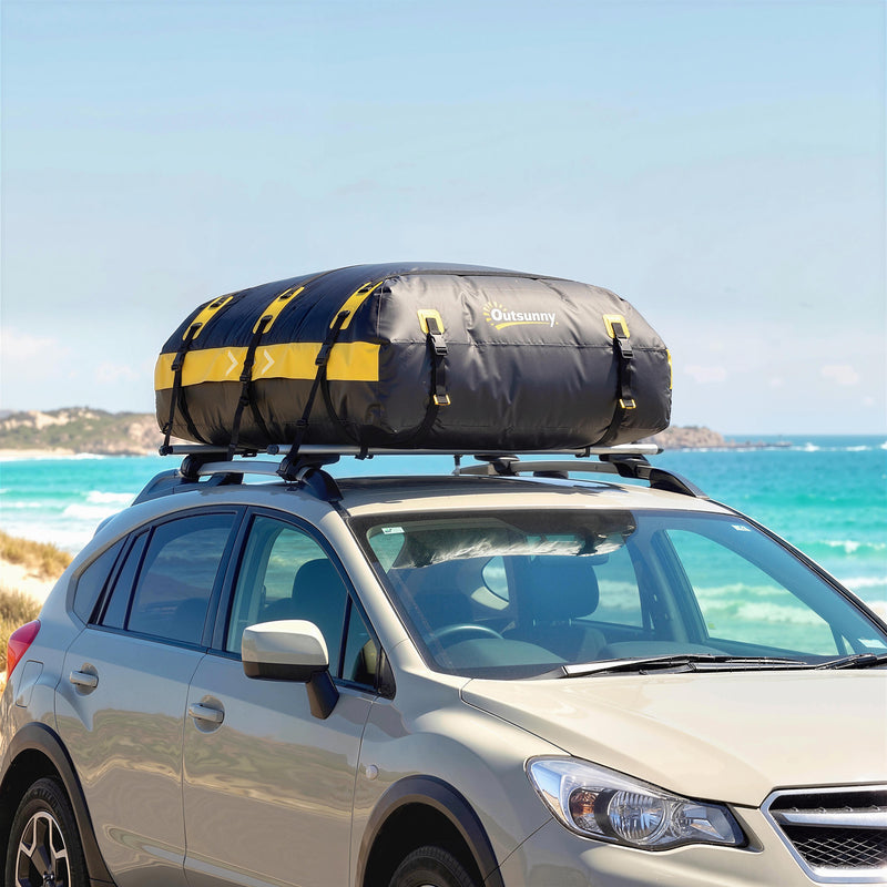 Car Roof Bag Waterproof Extra Storage for Comfortable Family Road Trips Black Yellow Outsunny