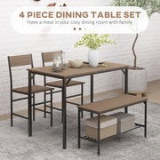 Four Piece Dining Set with Table Chairs and Bench Ideal for Family Meals, Grey