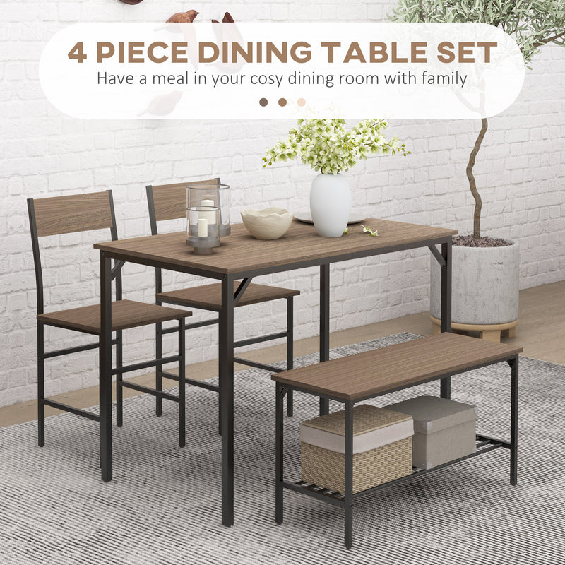 Four Piece Dining Set with Table Chairs and Bench Ideal for Family Meals, Grey