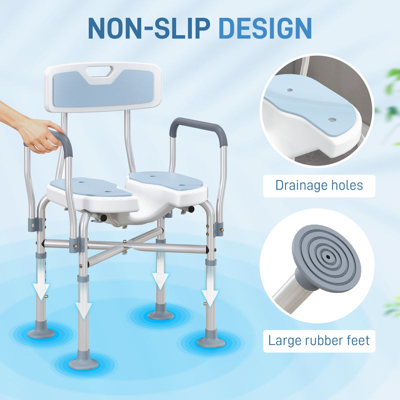 Height Adjustable Aluminium Shower Chair With Padded Seat For Elderly Support, Light Blue