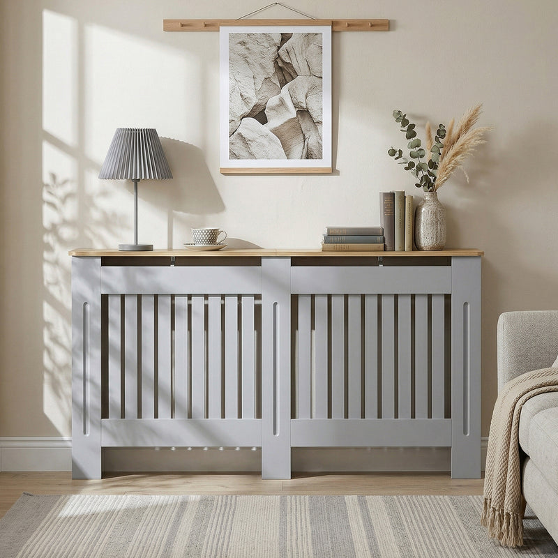 Radiator Cover with Extra Shelf and Slatted Front for Safe Heat Flow Grey Homcom