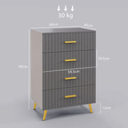 Four Drawer Bedroom Dresser with Embossed Lines Ideal for Storage Organisation Grey Gold