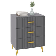 Three Drawer Bedroom Dresser with Embossed Lines for Stylish Storage Grey and Gold