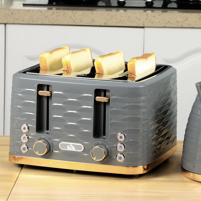 Grey Four Slice Toaster with Rippled Design for Even Browning by HOMCOM