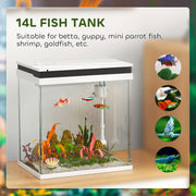 14L Glass Fish Tank with Filter System LED Lights and Water Pump White by PawHut AOSOM