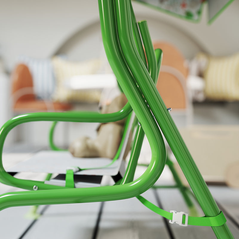 Kids 2 Seater Garden Swing Chair with Adjustable Canopy and Safety Belt in Green by AIYAPLAY