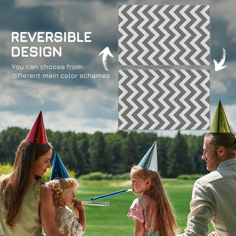 Grey and White Reversible Outdoor Rug 1.2 x 1.8m Waterproof Plastic Mat for Garden Camping Beach by Outsunny