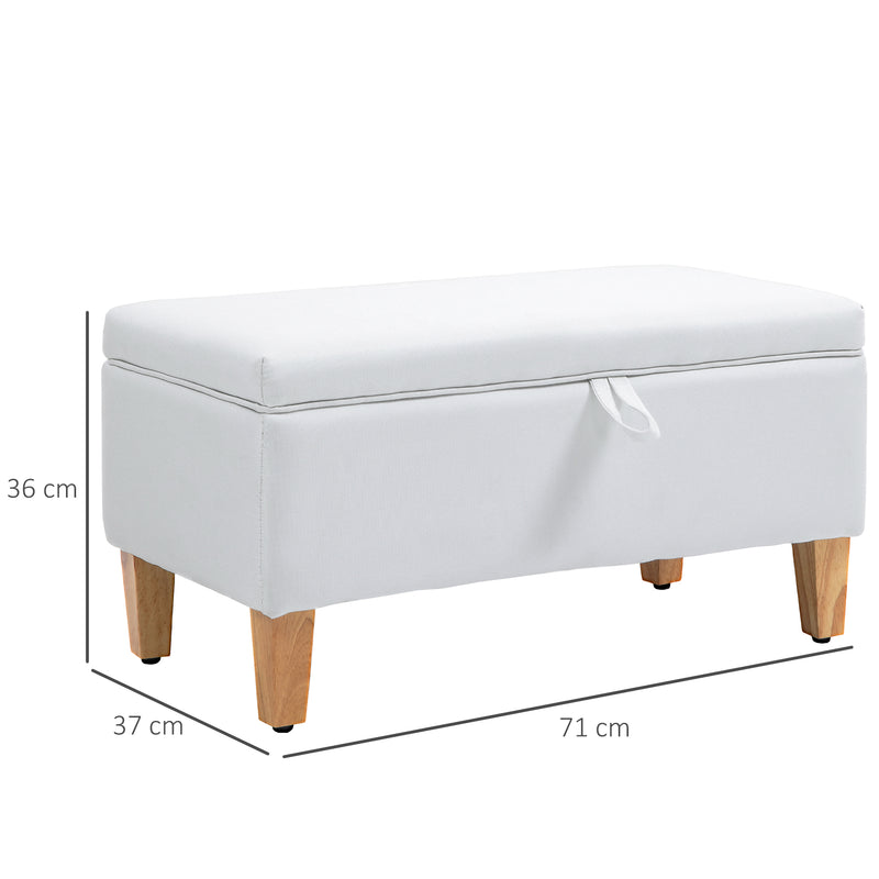 Cream White Linen Storage Ottoman with Padded Seat and Rubberwood Legs by HOMCOM