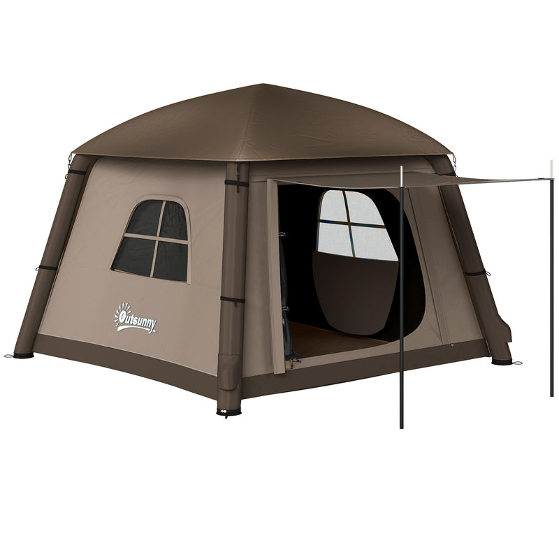 Inflatable 2 Person Camping Tent Quick Setup Waterproof Shelter with Mesh Screens Khaki
