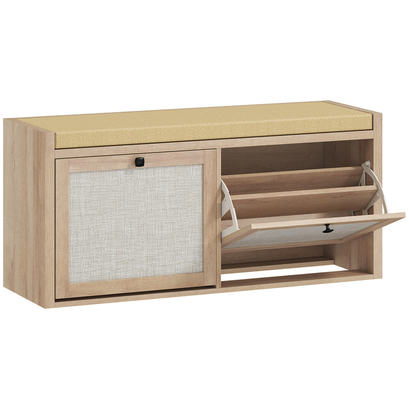 Shoe Storage Bench with Hidden Cabinets and Padded Seat for Hallway Organisation Oak Beige Homcom