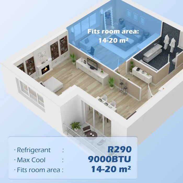 9,000 BTU Smart WiFi Portable AC, Remote, LED