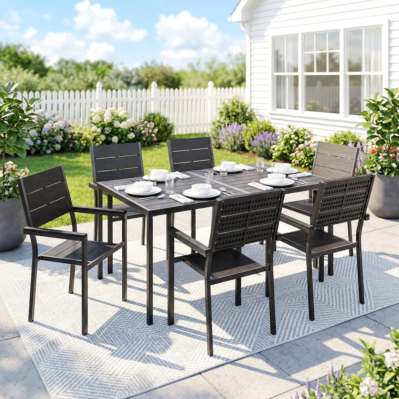 Garden Dining Set for 6 with Weather Resistant Table and Supportive Chairs Black