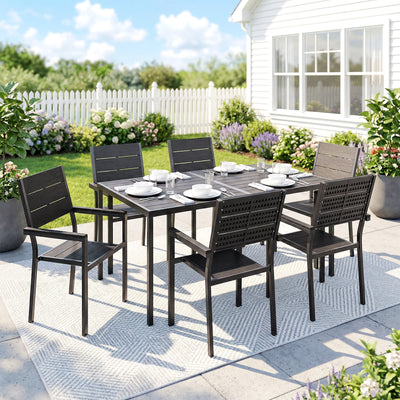 Garden Dining Set for 6 with Weather Resistant Table and Supportive Chairs Black Outsunny