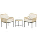 Beige 3 Piece Rattan Bistro Set with Cushions and Glass Top Table for Garden or Balcony by Outsunny