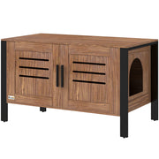 Dark Brown Cat Litter Box Enclosure With Scratcher Legs Double Doors and Ventilation Holes