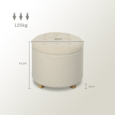 Cream White Teddy Fleece Storage Ottoman 31.8L Soft Padded Seat by HOMCOM