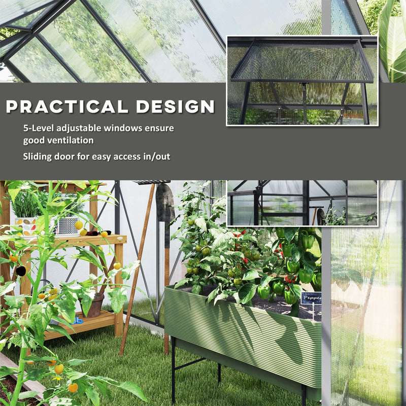 Walk In Polycarbonate Greenhouse with Roof Vent Ideal for Garden Growing, Dark Grey, 190x253x199cm