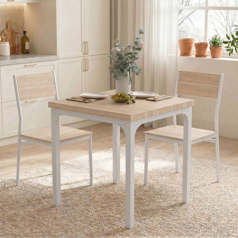 Compact Dining Table and 2 Chairs Set for Small Kitchens or Flats Oak Wood Effect White