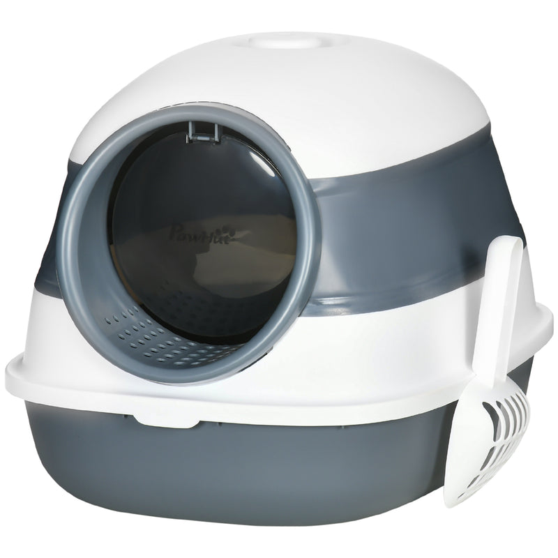 Foldable Covered Cat Litter Tray with Scoop and Odour Control for Easy Cleaning, White