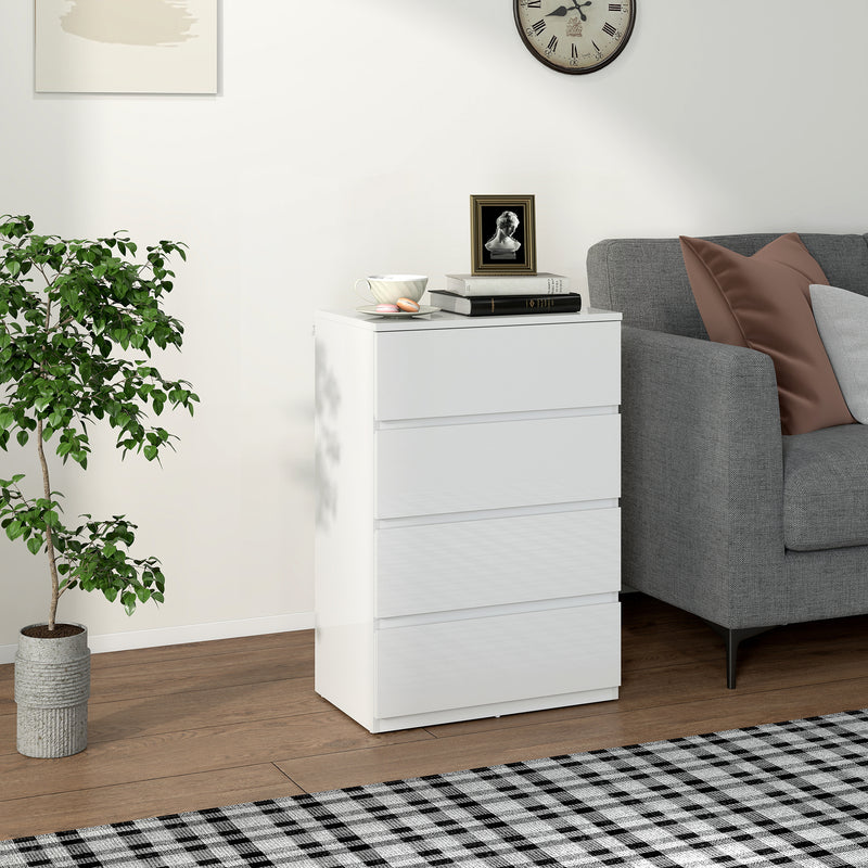 Modern 4 Drawer Bedroom Chest of Drawers With High Gloss Finish For Storage, White AOSOM