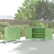 Wooden Garden Storage Cabinet With Galvanised Worktop and Shelves for Outdoor Tools Green Outsunny