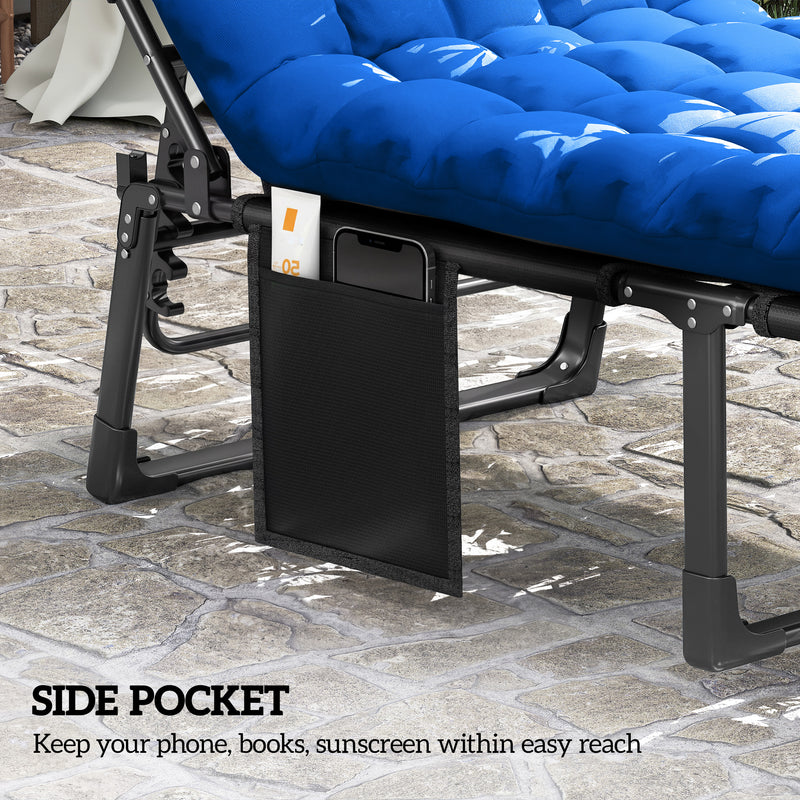 Reclining Sun Lounger with Adjustable Backrest and Removable Cushion for Garden or Patio Blue