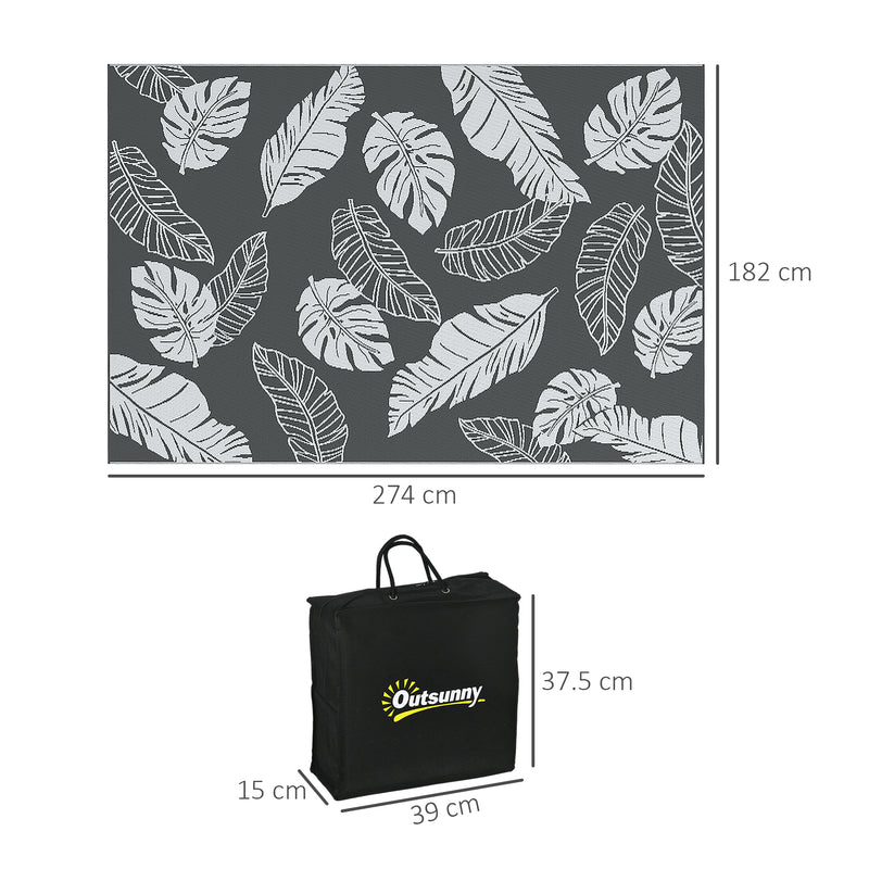 Grey and White Reversible Outdoor RV Rug with Carry Bag for Camping 182 x 274cm