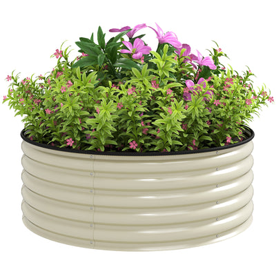 Cream White Galvanised Raised Garden Bed with Safety Edging and Gloves by Outsunny