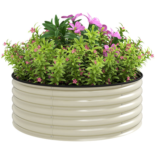 Cream White Galvanised Raised Garden Bed with Safety Edging and Gloves by Outsunny