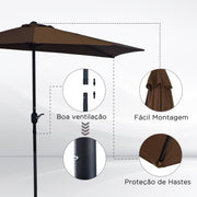 Brown 2.7m Half Parasol Garden Umbrella With Steel Ribs For Balcony Or Patio Shade