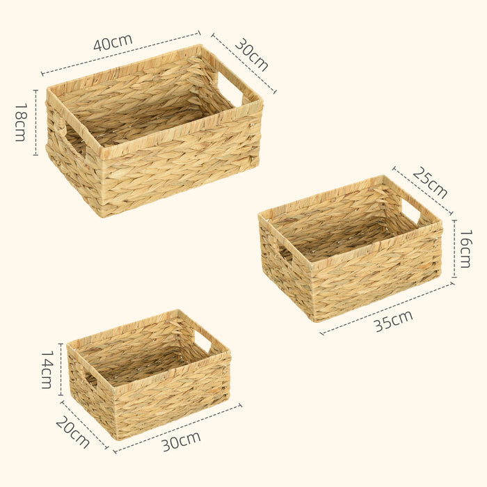 Set of 3 Water Hyacinth Storage Baskets Handmade with Handles by HOMCOM