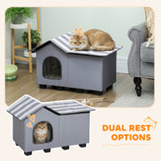 Weatherproof Outdoor Cat House with Elevated Base and Cushion for Winter Comfort Grey