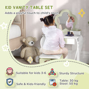 Kids Vanity Table with Mirror Stool and Storage Ideal for Ages 3 to 6 Years White