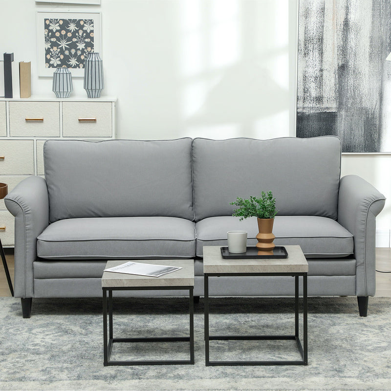 Grey 3 Seater Upholstered Sofa with Spring Cushion and Rubber Wood Legs by HOMCOM