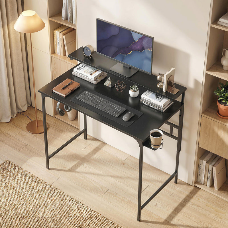 Computer Desk with Shelves and Cup Holder for Small Spaces Black AOSOM