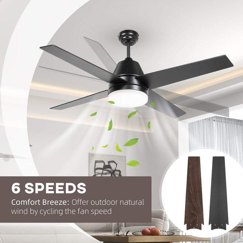 Ceiling Fan with LED Light and Remote Control Ideal for Low Ceilings Black and Walnut Brown AOSOM
