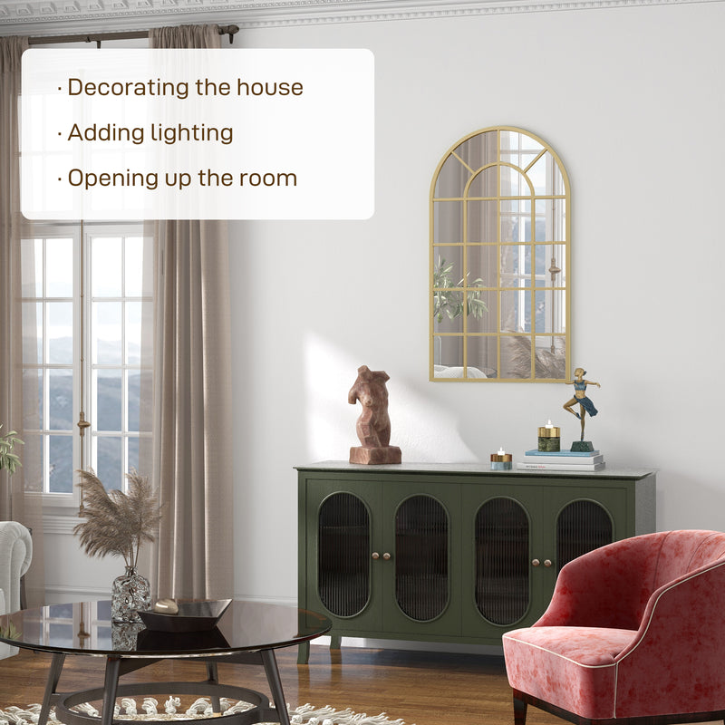 Arched Wall Mirror with Grid Design for Bedrooms and Hallways Gold Tone 110 x 65cm