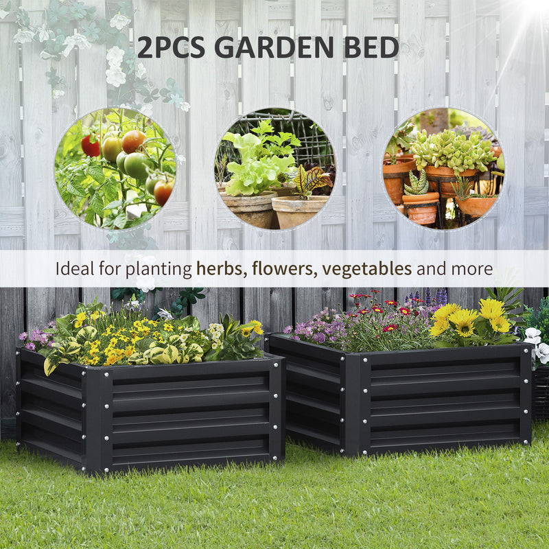 Set of Two Grey Steel Garden Planter Boxes 60 x 60cm for Outdoor Flowers and Herbs