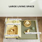 Small Animal Cage with Playpen Waterproof Pad and Hay Feeder 108 x 71 x 57cm Beige by PawHut