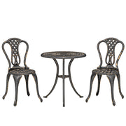 Cast Aluminium Bistro Set for 2 with Umbrella Hole for Patio or Balcony, Bronze Tone Outsunny