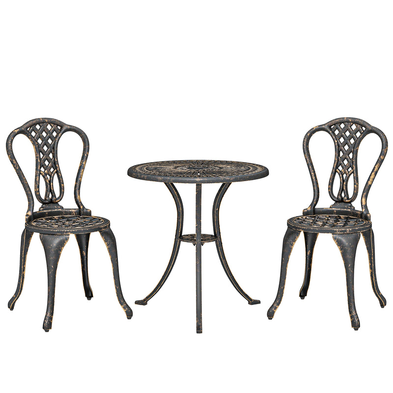Cast Aluminium Bistro Set for 2 with Umbrella Hole for Patio or Balcony, Bronze Tone Outsunny