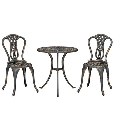 Cast Aluminium Bistro Set for 2 with Umbrella Hole for Patio or Balcony, Bronze Tone Outsunny