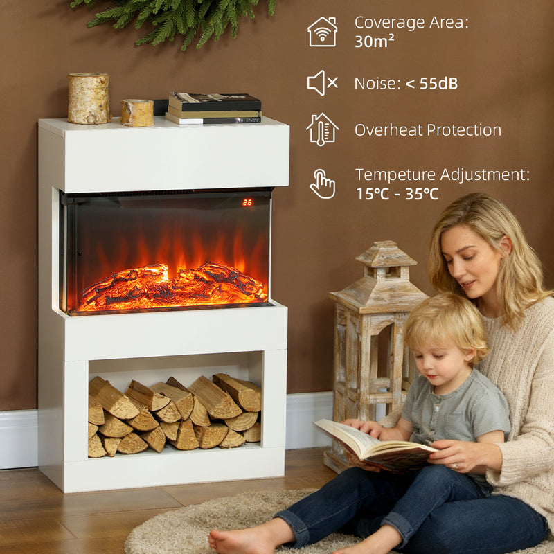 Electric Fireplace with 3D Flame Effect and Remote Control for Living Room Heating White