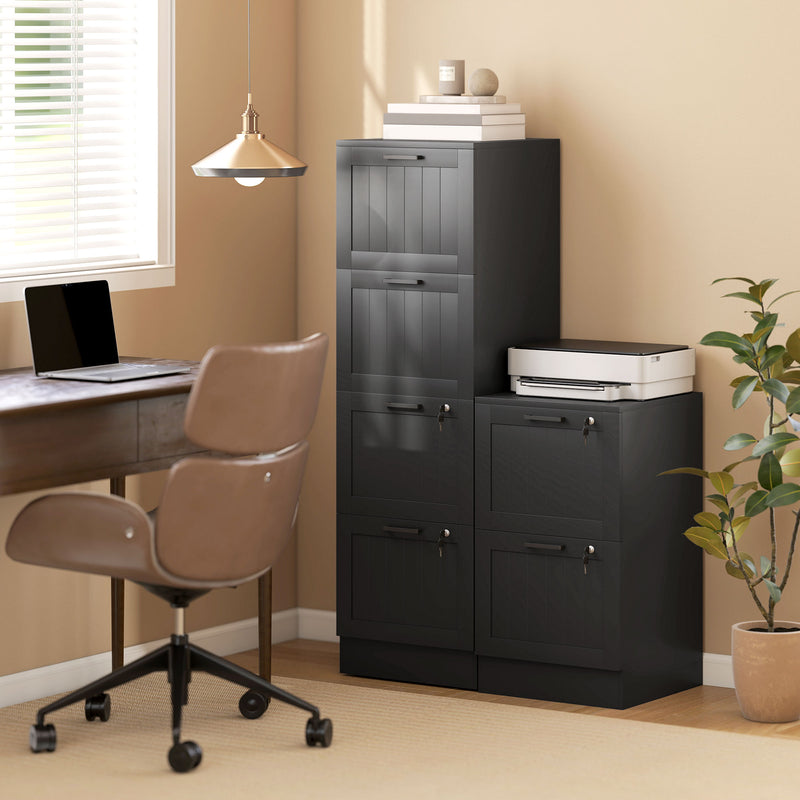 Home Office Filing Cabinet with Lockable Drawers and Printer Stand Compact Black