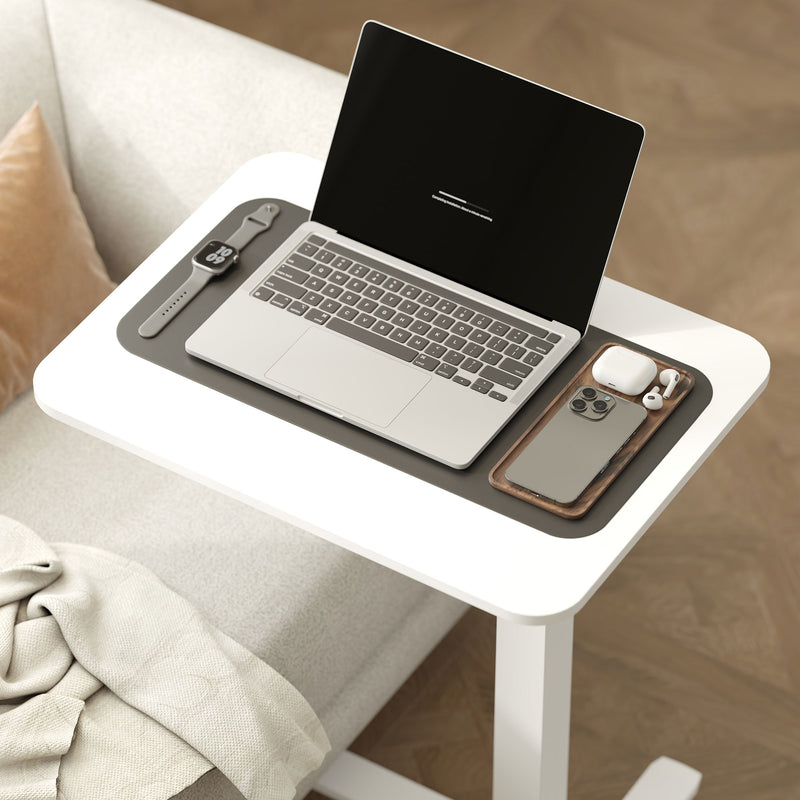 Height Adjustable Mobile Standing Desk With Wheels For Home Office Or Bed Use, White