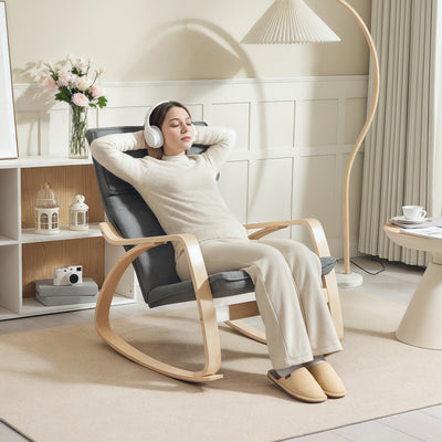 Grey Upholstered Rocking Recliner Chair With High Back For Living Room Or Bedroom Comfort